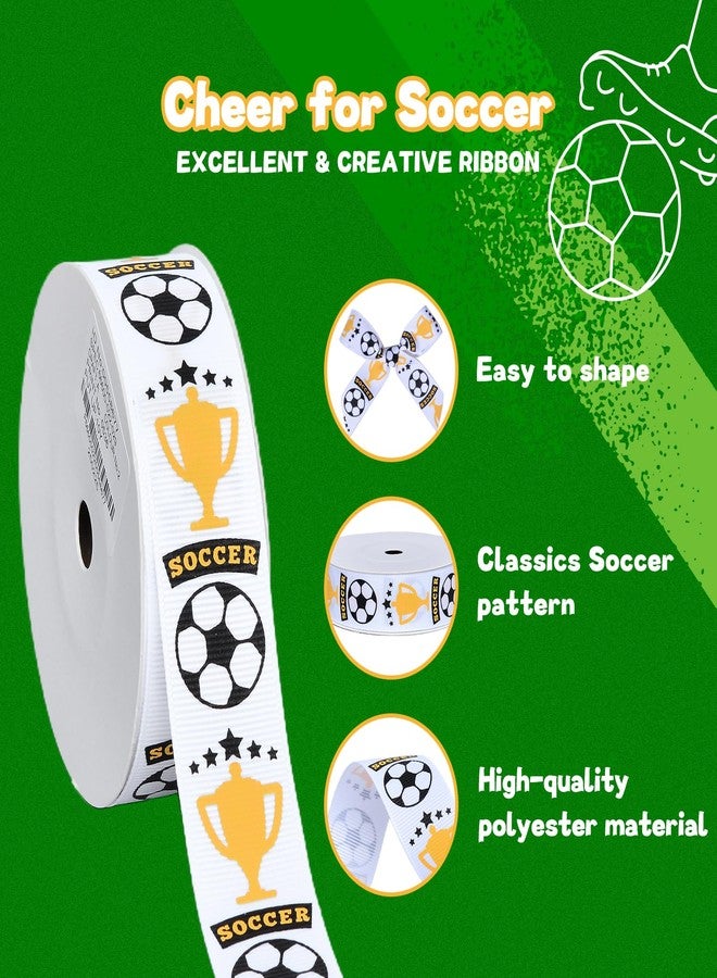 Ribest Soccer Ball Sports Ribbon, 7/8 Inch Grosgrain Ribbon for Crafts Hair Bows Gift Wrapping Team Decor Party Decorations, White/Black/Gold, 10 Yards - Image 2